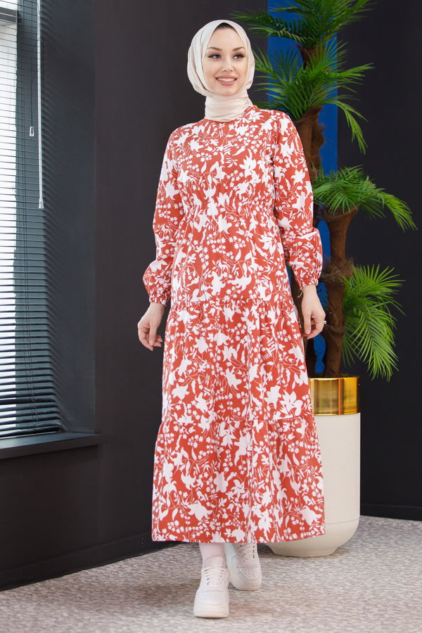 DESENLI ELBISE Taba - 3715 TABA