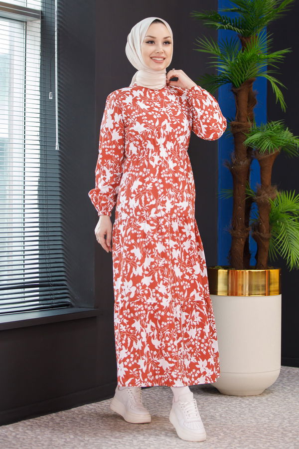 DESENLI ELBISE Taba - 3715 TABA