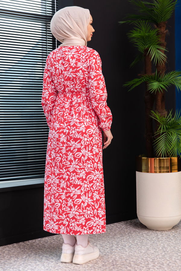 DESENLI ELBISE Kırmızı - 3763 Kırmızı
