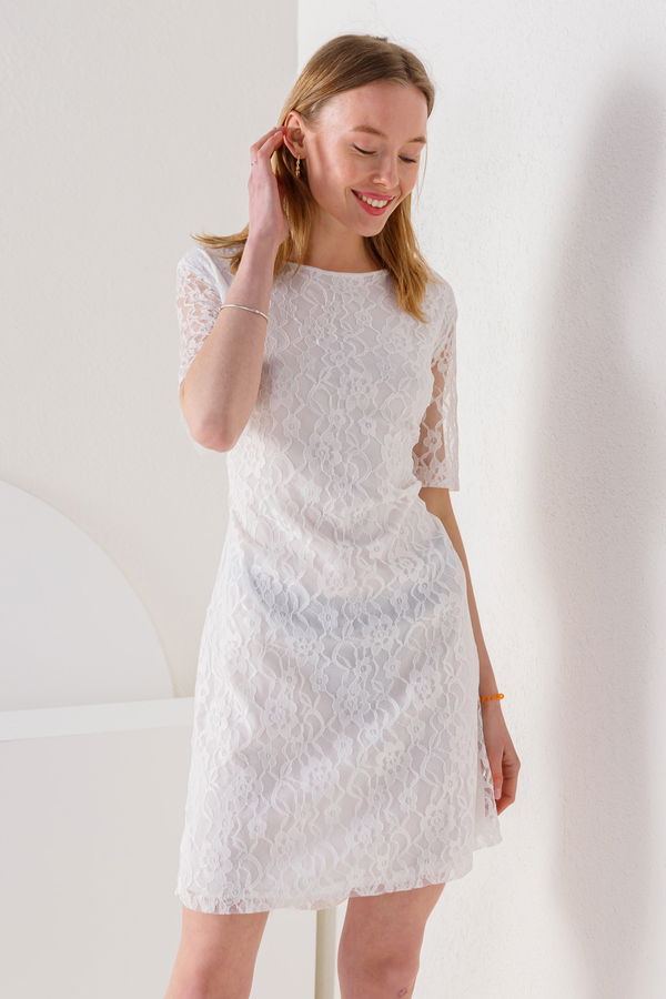 8573 ELBISE Beyaz - 8573