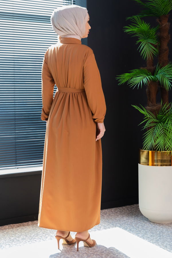 Nakışlı Elbise Taba - 3531