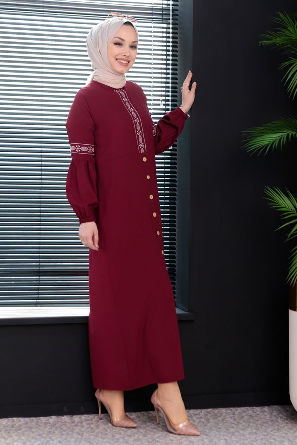 NAKISLI ELBISE Bordo - 3599