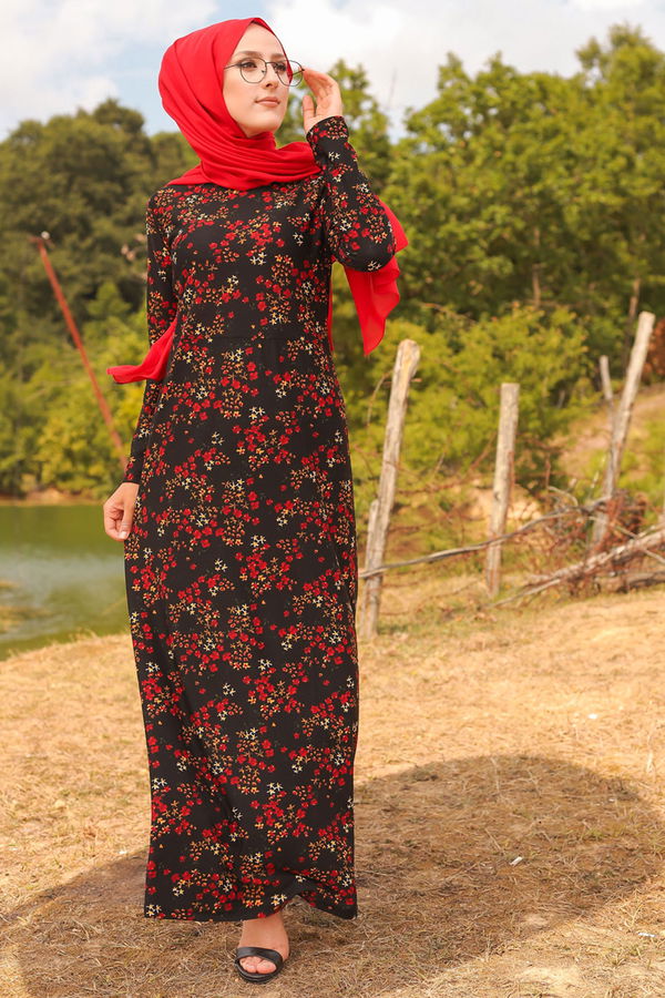 8487 KREP ELBISE Siyah - 8487