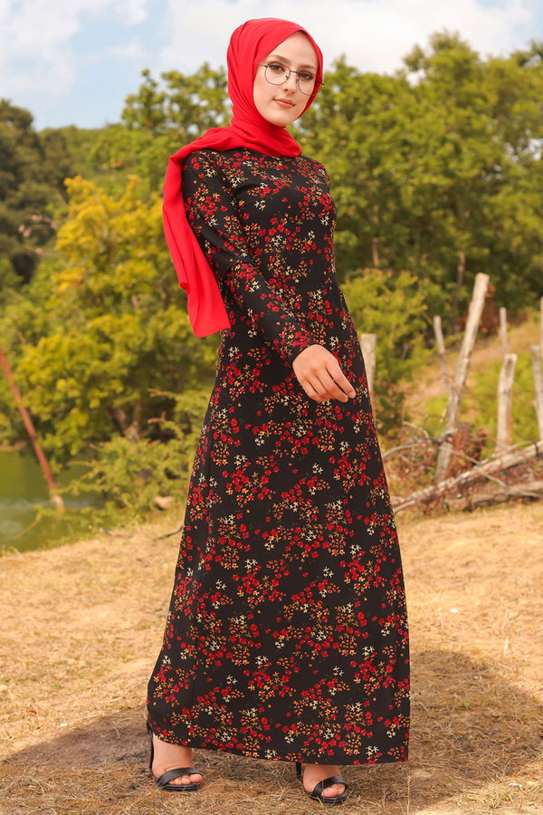 8487 KREP ELBISE Siyah - 8487