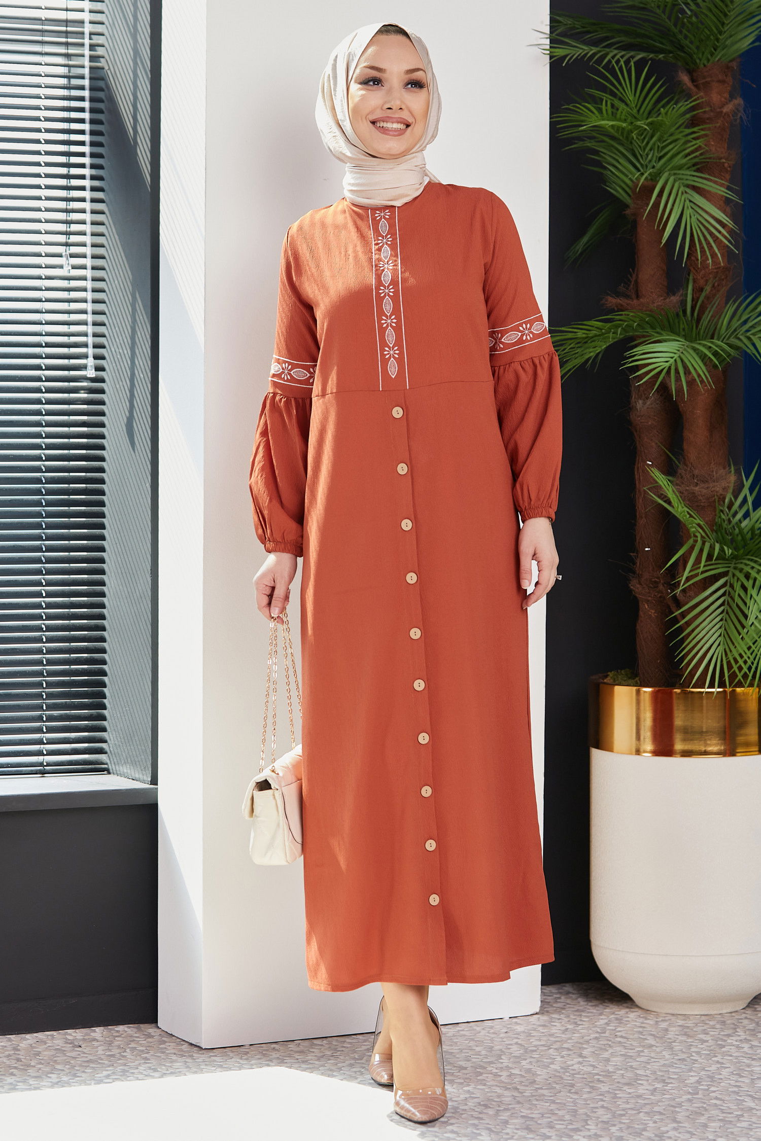 NAKISLI ELBISE Kiremit - 3599