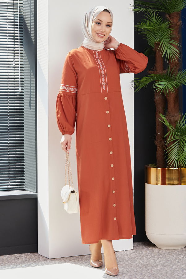 NAKISLI ELBISE Kiremit - 3599