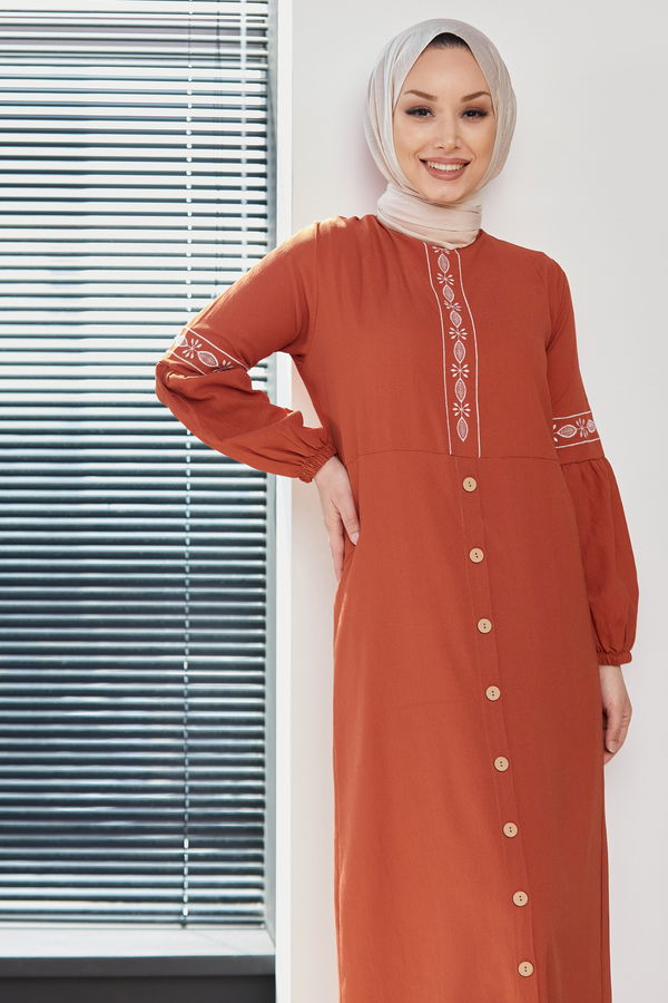 NAKISLI ELBISE Kiremit - 3599
