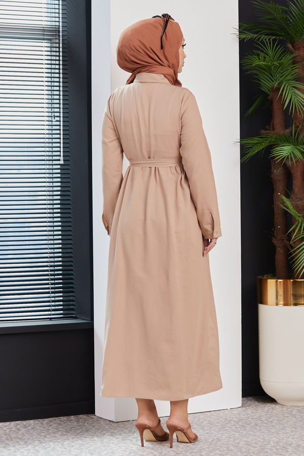 Nakışlı Elbise Bej - 3531