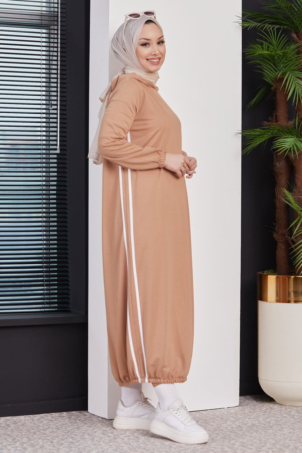 KAPSONLU ELBISE Bej - 5257
