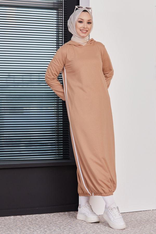 KAPSONLU ELBISE Bej - 5257