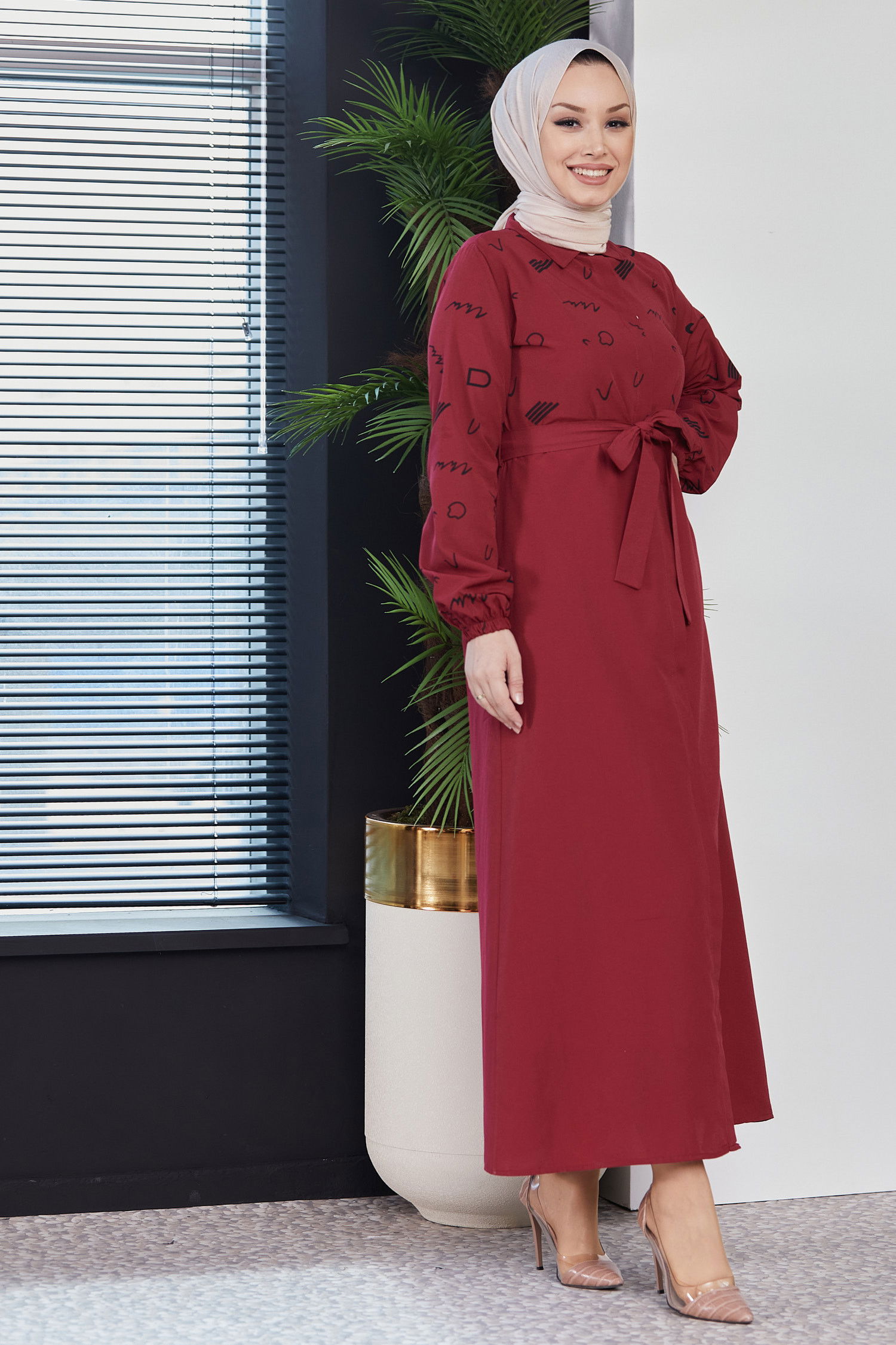 Elbise Bordo - 3987