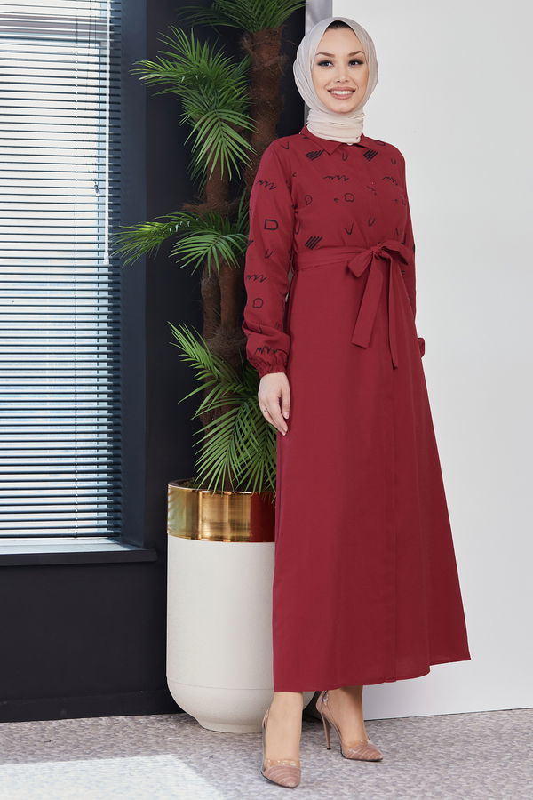 Elbise Bordo - 3987