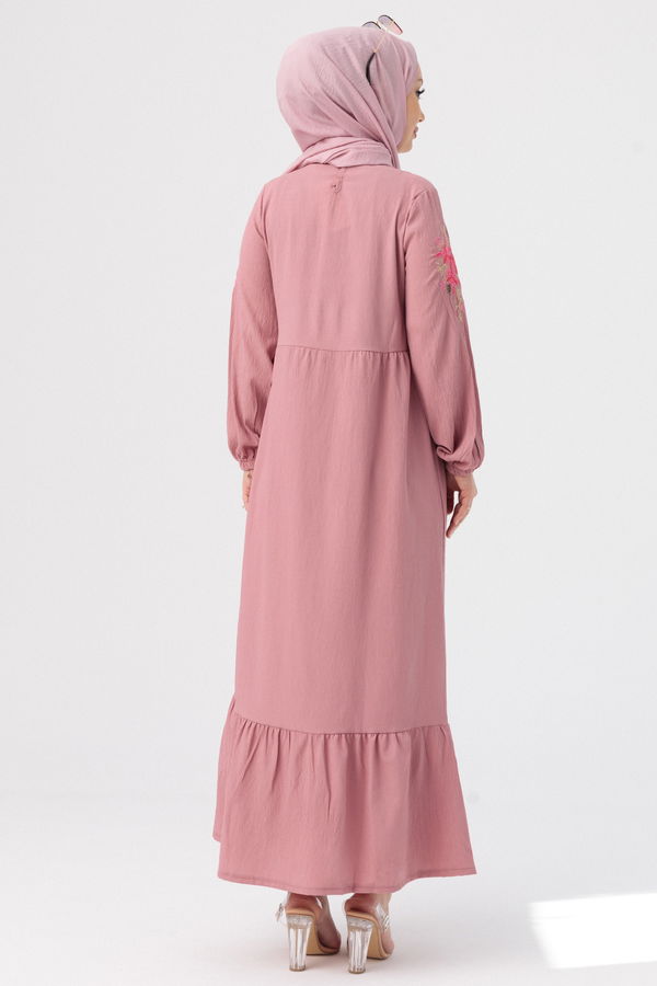 KOL NAKISLI ELBISE Pembe - 3596 PEMBE