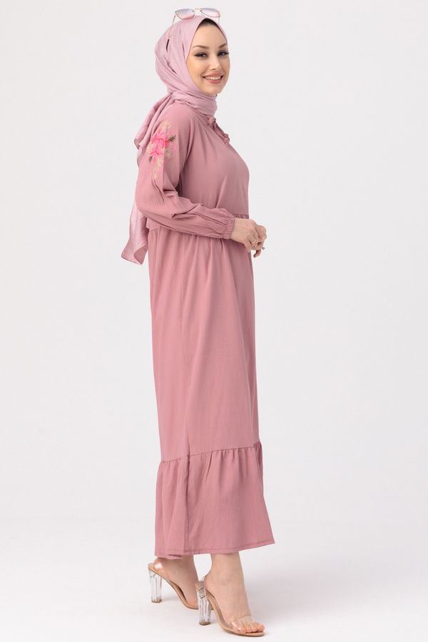KOL NAKISLI ELBISE Pembe - 3596 PEMBE