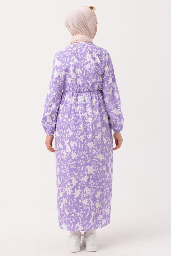 Desenli Elbise Lila - 3714 LİLA