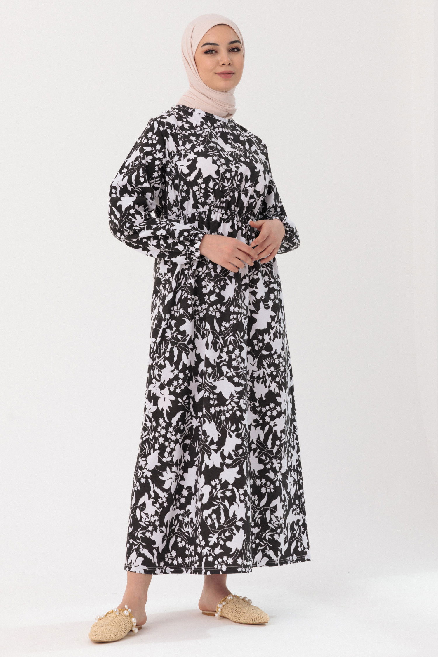 Desenli Elbise Siyah - 3714 SİYAH
