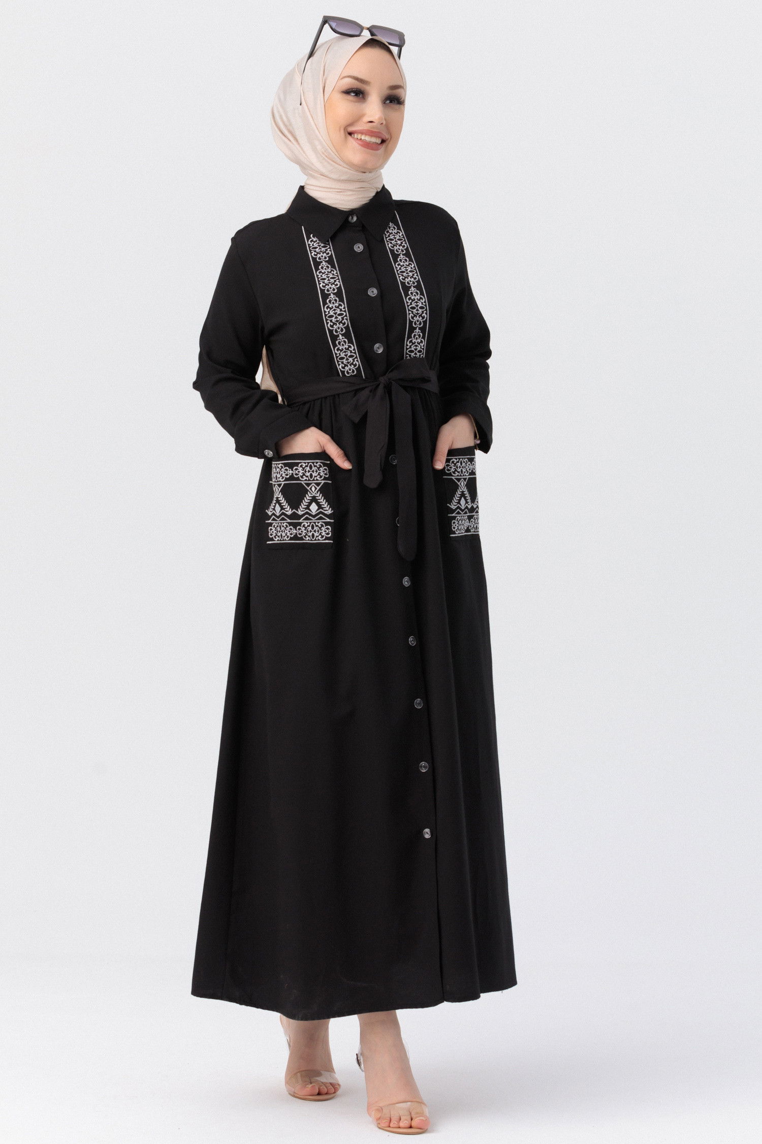 Nakışlı Elbise Siyah - 3531