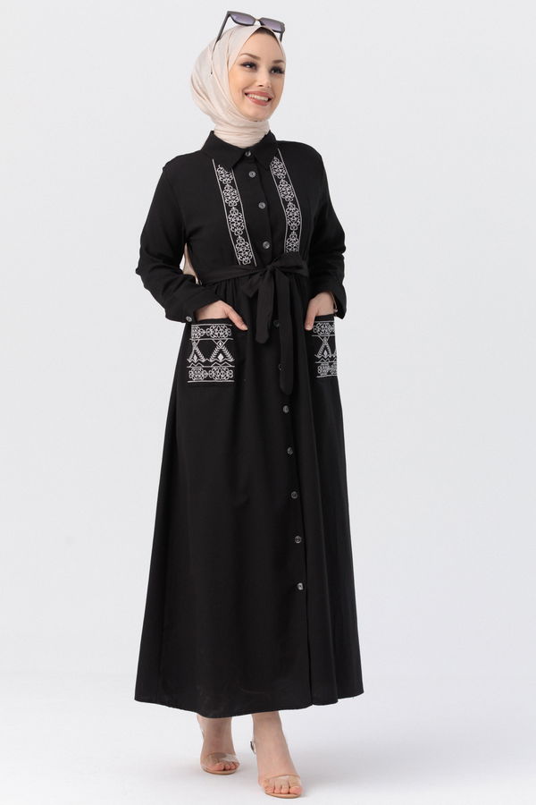 Nakışlı Elbise Siyah - 3531