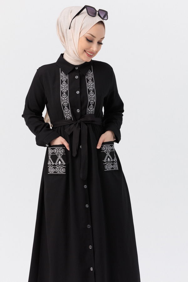 Nakışlı Elbise Siyah - 3531