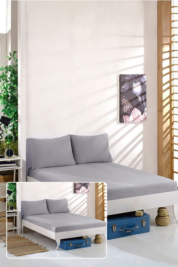 Gri Çift Kişilik Çarşaf Yastık  - 20913 GRİ