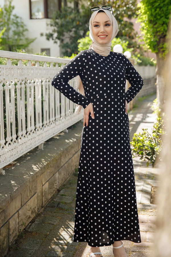 PUANTIYELI ELBISE Siyah - 8453
