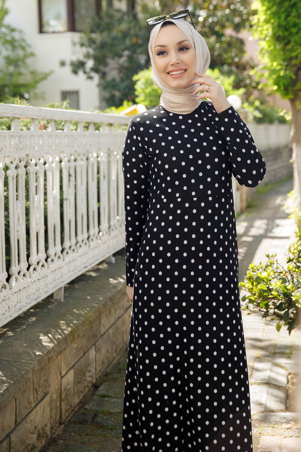 PUANTIYELI ELBISE Siyah - 8453