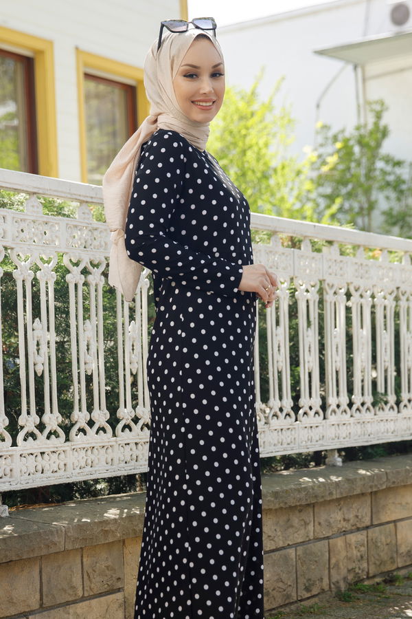 PUANTIYELI ELBISE Siyah - 8453