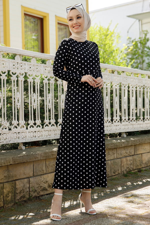 PUANTIYELI ELBISE Siyah - 8453
