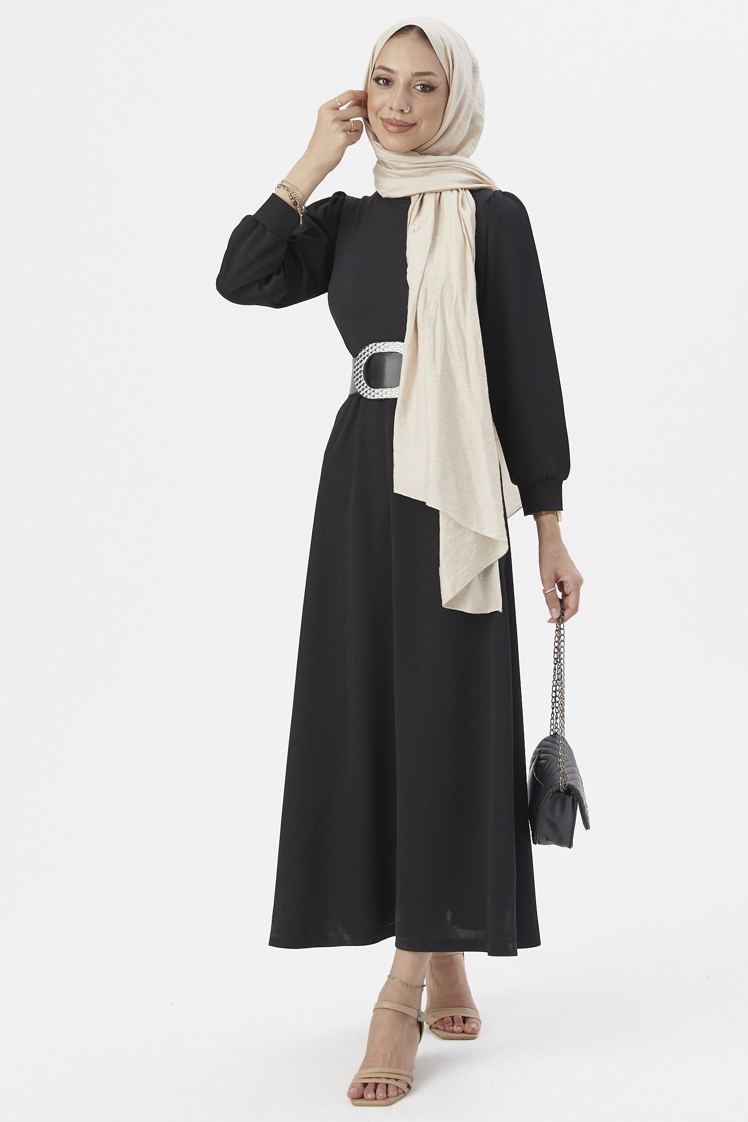 Garnılı Elbıse Siyah - 3508