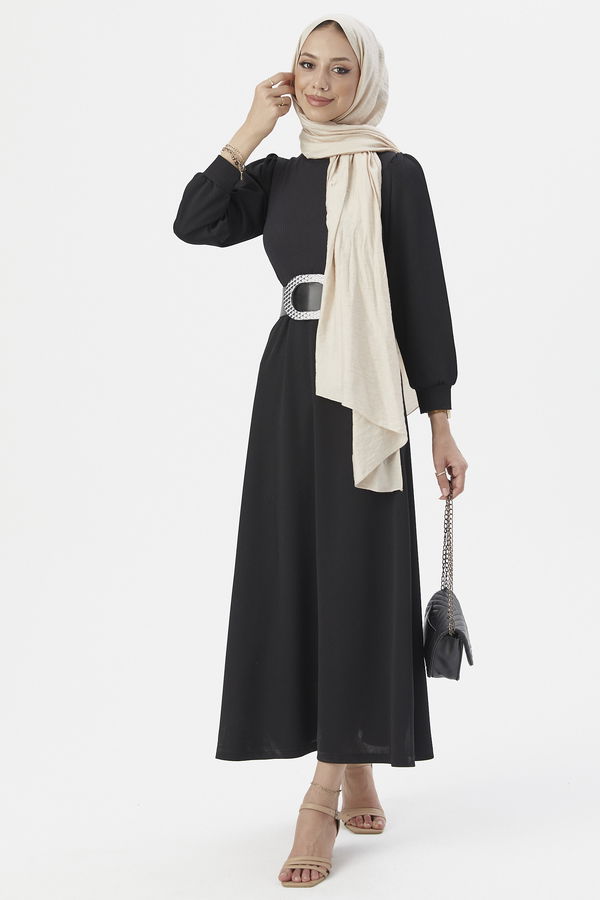 Garnılı Elbıse Siyah - 3508