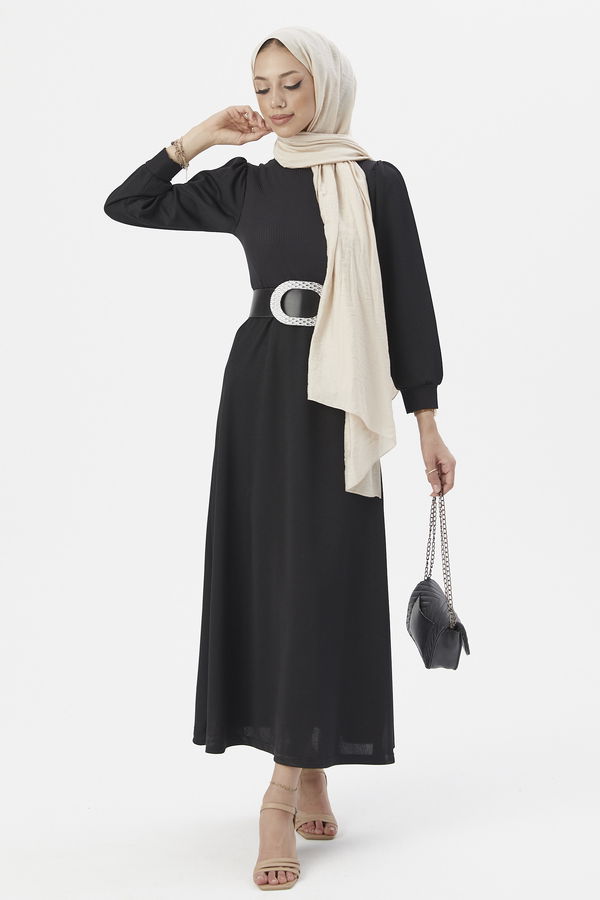 Garnılı Elbıse Siyah - 3508