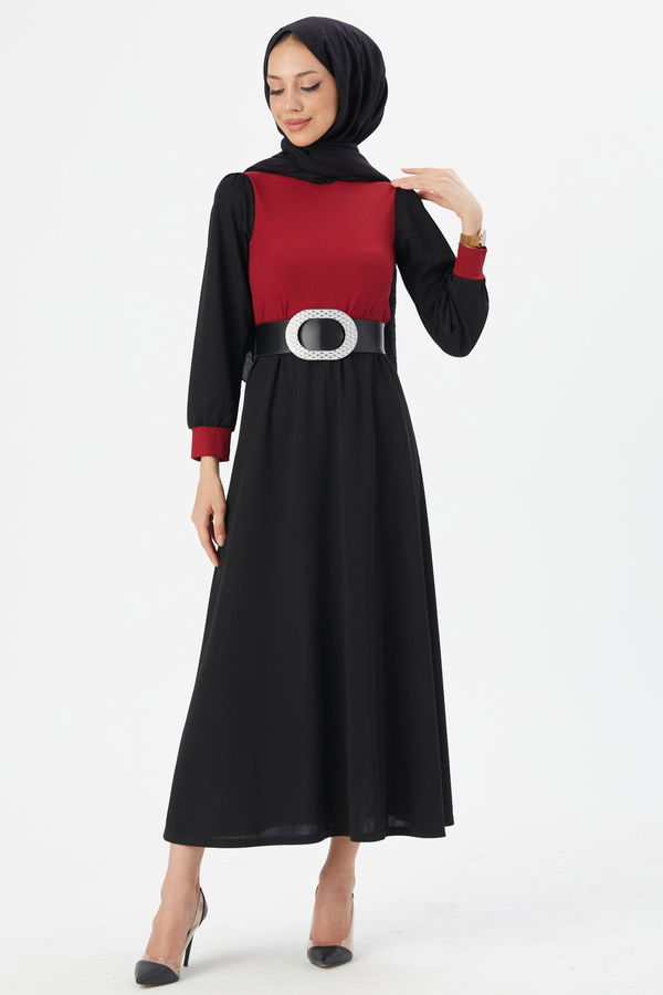 Garnılı Elbıse Bordo - 3508 BORDO