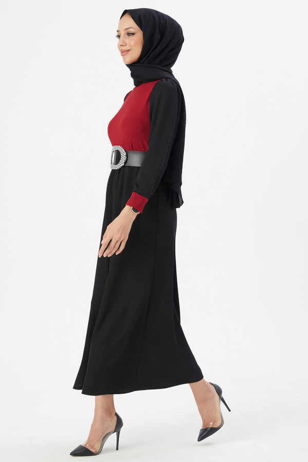 Garnılı Elbıse Bordo - 3508 BORDO