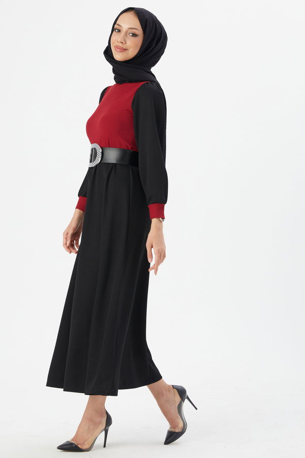 Garnılı Elbıse Bordo - 3508 BORDO
