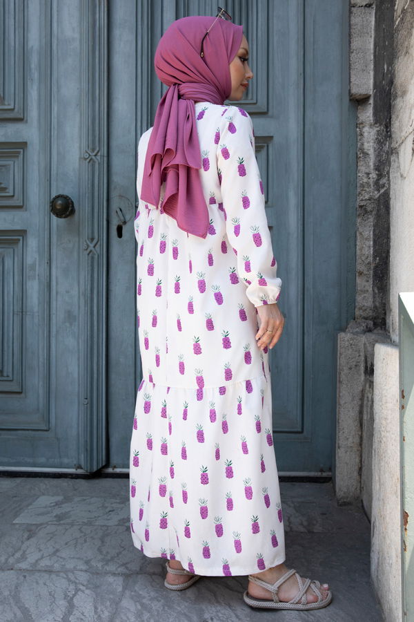 Keten Elbise Mor - 10370