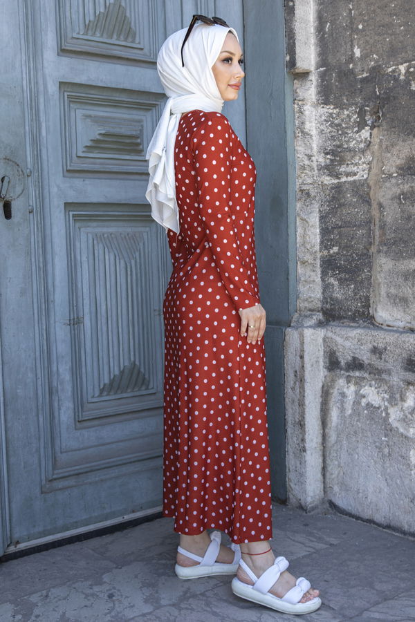 PUANTIYELI ELBISE Kiremit - 8453