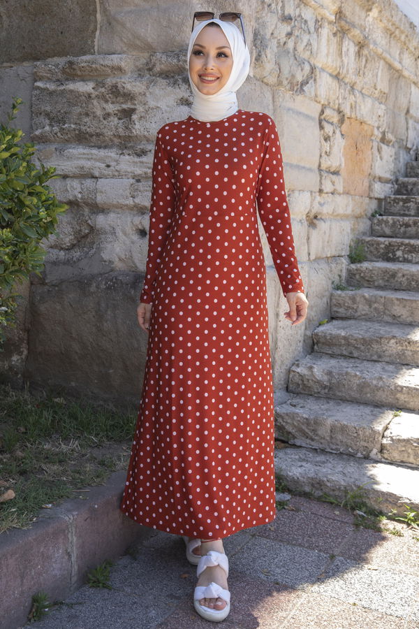 PUANTIYELI ELBISE Kiremit - 8453