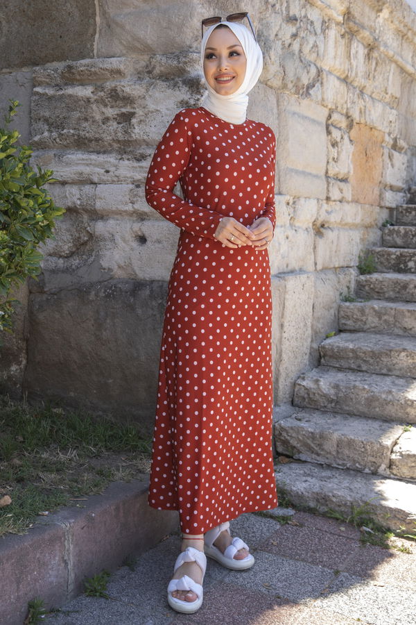 PUANTIYELI ELBISE Kiremit - 8453