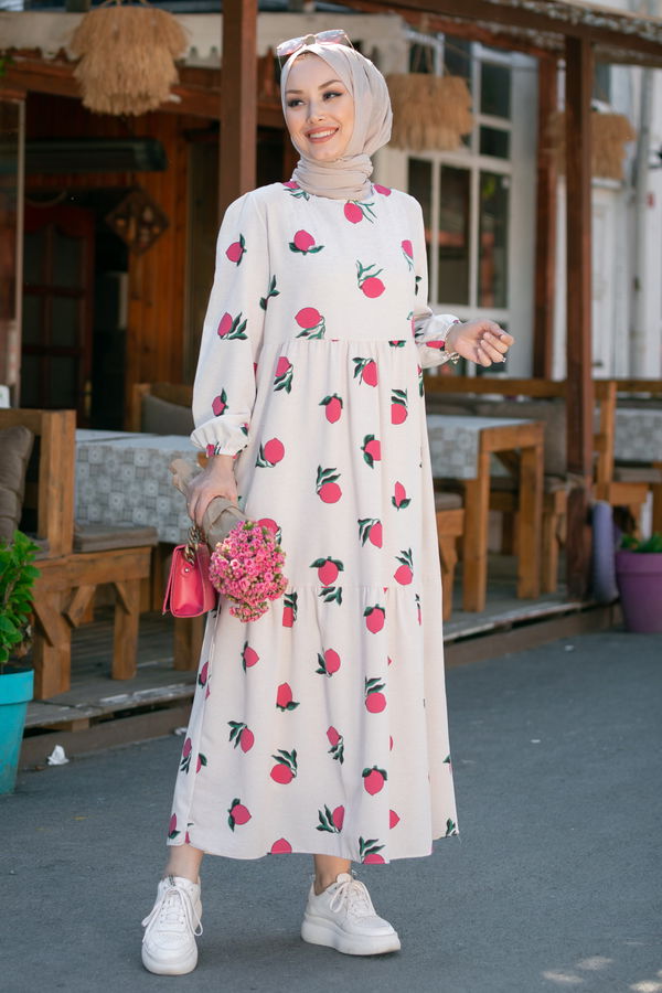 Keten Elbise Pembe - 8884