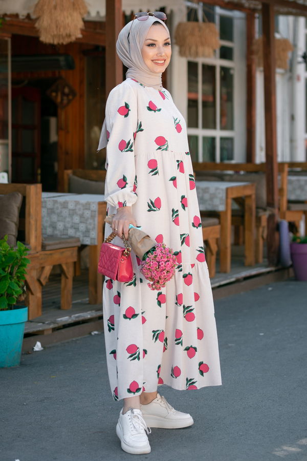 Keten Elbise Pembe - 8884
