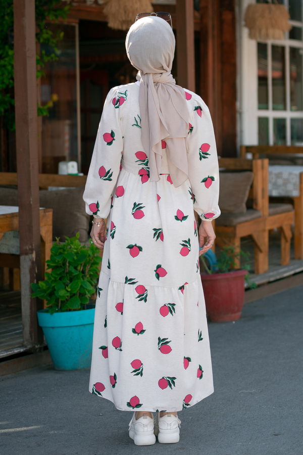 Keten Elbise Pembe - 8884