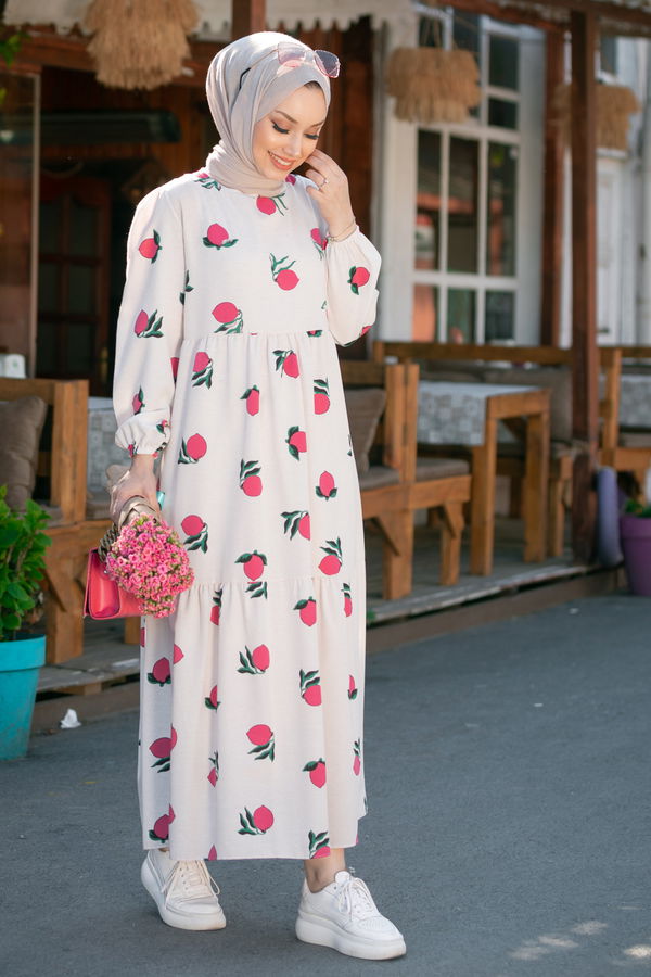 Keten Elbise Pembe - 8884