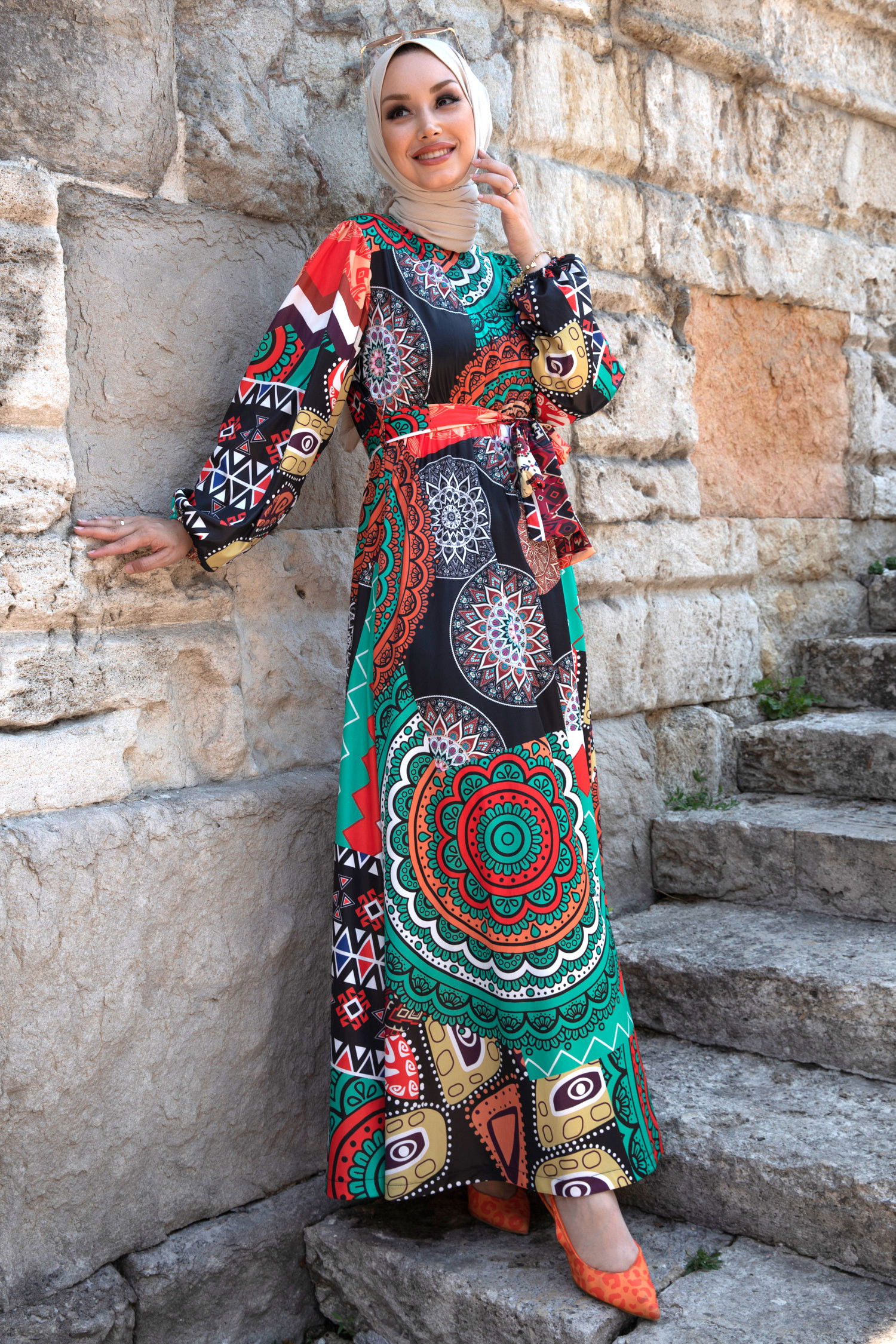 Saten Elbise Yeşil - 8885