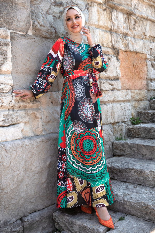 Saten Elbise Yeşil - 8885