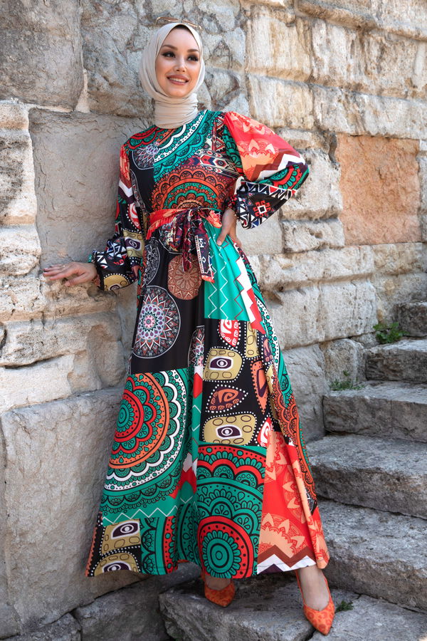 Saten Elbise Yeşil - 8885