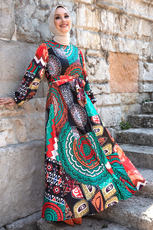 Saten Elbise Yeşil - 8885