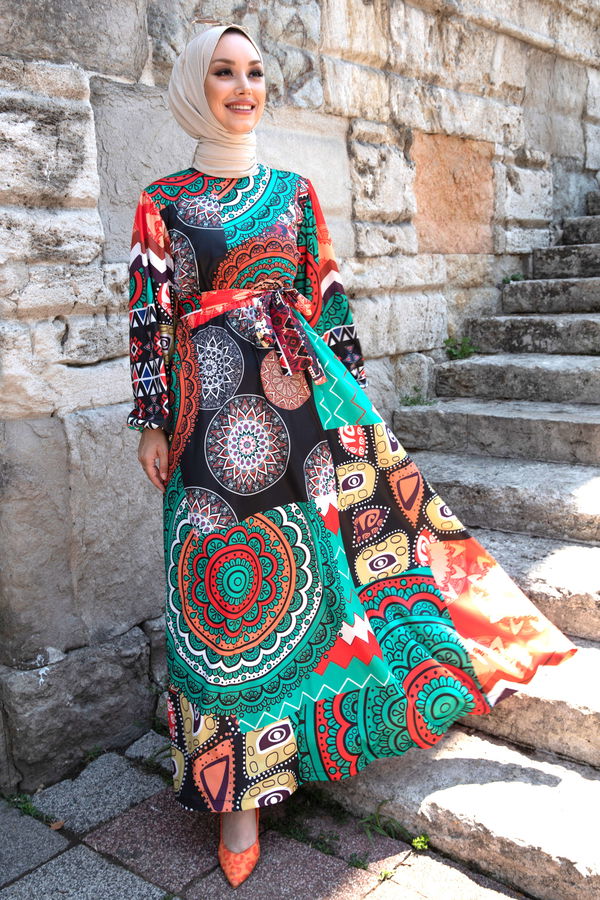 Saten Elbise Yeşil - 8885