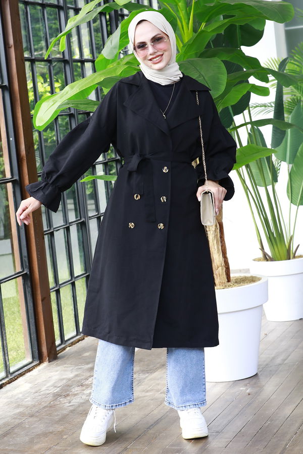Trenckot Balon Kol Siyah - 8899