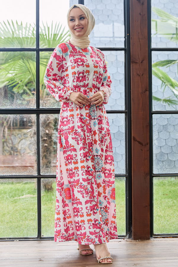 Saten Elbise Fuşya - 10404