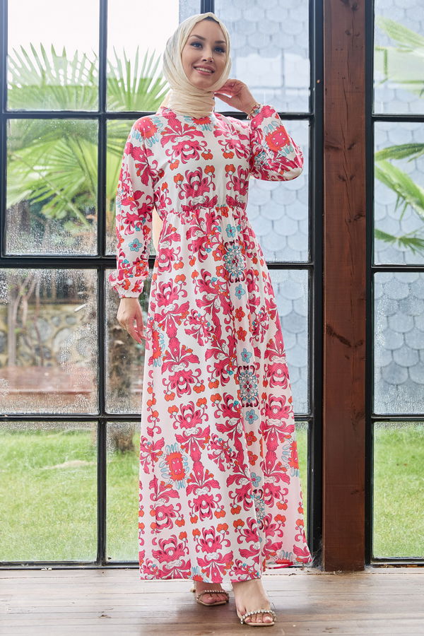 Saten Elbise Fuşya - 10404